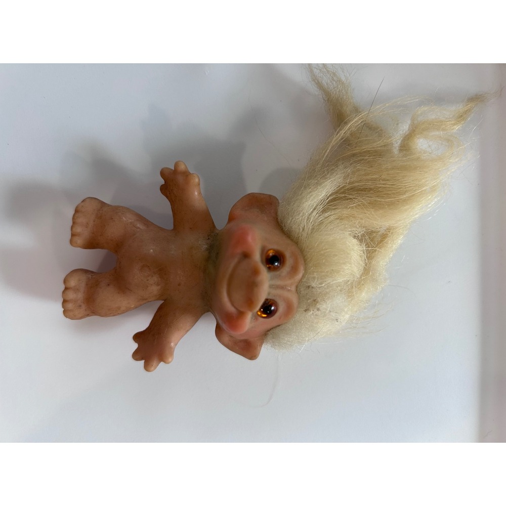 Vintage Troll Doll Unisex 2.5 Inch Nude Blonde Hair Amber Eyes Rare Collectible